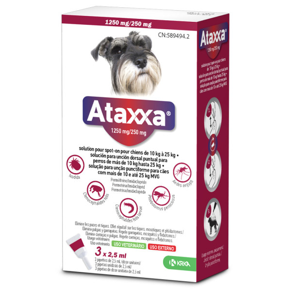 Ataxxa Solution Pipettes 1250/250mg Chien 10-25kg X3